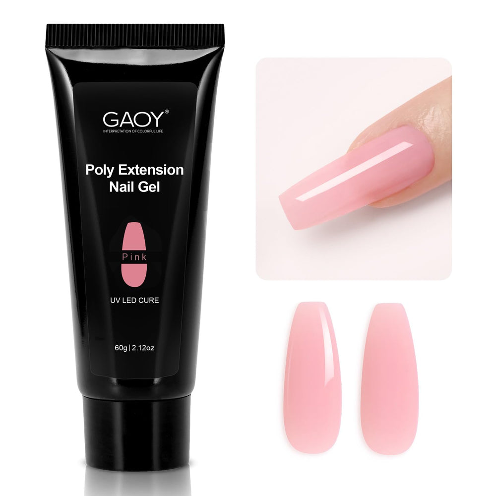 GAOY poligel rosa en bote, base para uñas duraderas y brillantes.