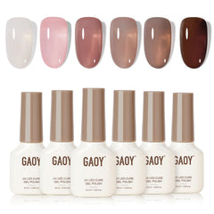 GAOY rosa-marrón jelly esmalte para uñas, acabado translúcido suave para manicura casera.