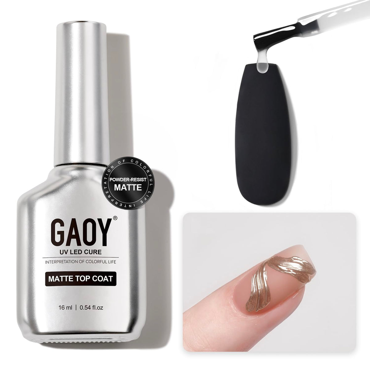 GAOY capa superior de gel mate: detalle cromo para uñas