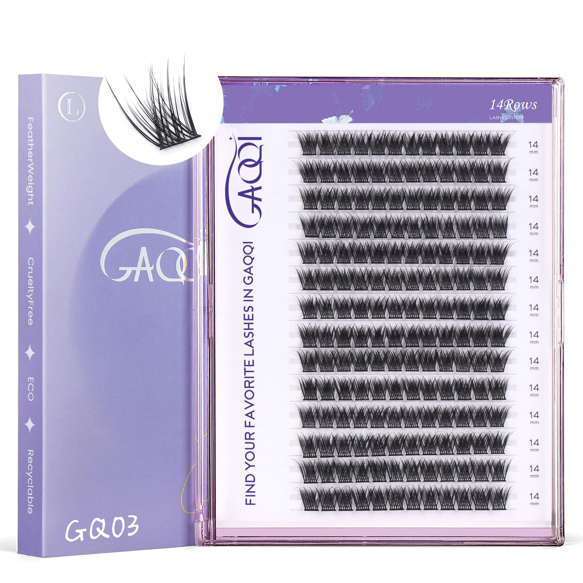 GAQQI Pestañas agrupadas GQ03 14 mm para un look natural.