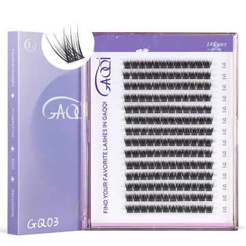 GAQQI GQ03, pestañas clusters 12mm curva C, 168 unidades para un aspecto natural y definido.