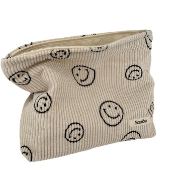 Gardsell estuche cosmético de pana con sonrisa y puntos, ideal para viaje diario.