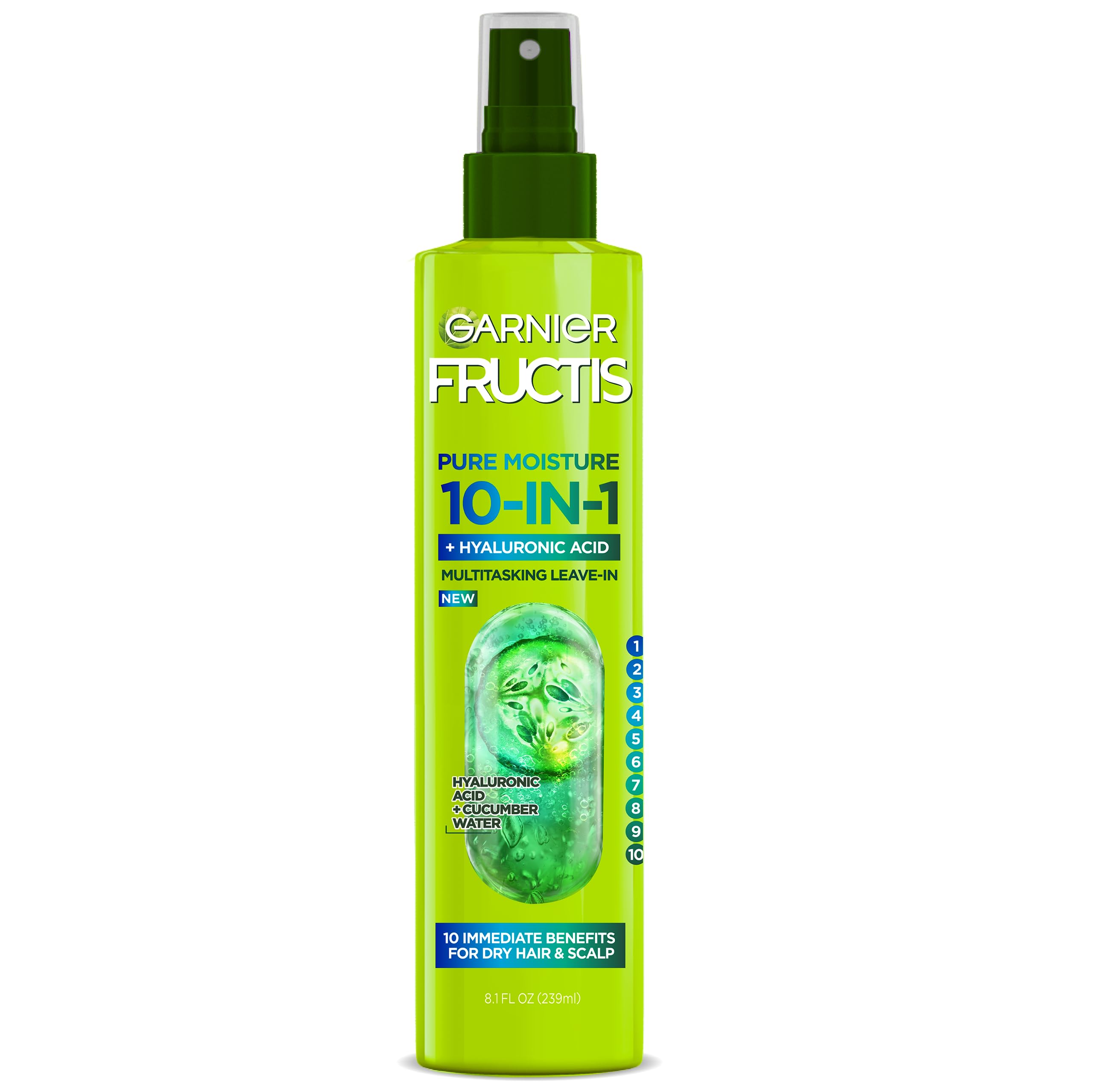 Garnier Fructis Pure Moisture, botella frontal, hidratación intensa para cabello y cuero cabelludo.