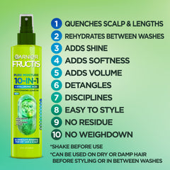 Garnier Fructis Pure Moisture, ingredientes hialurónico y pepino, hidratación suave para el cabello.