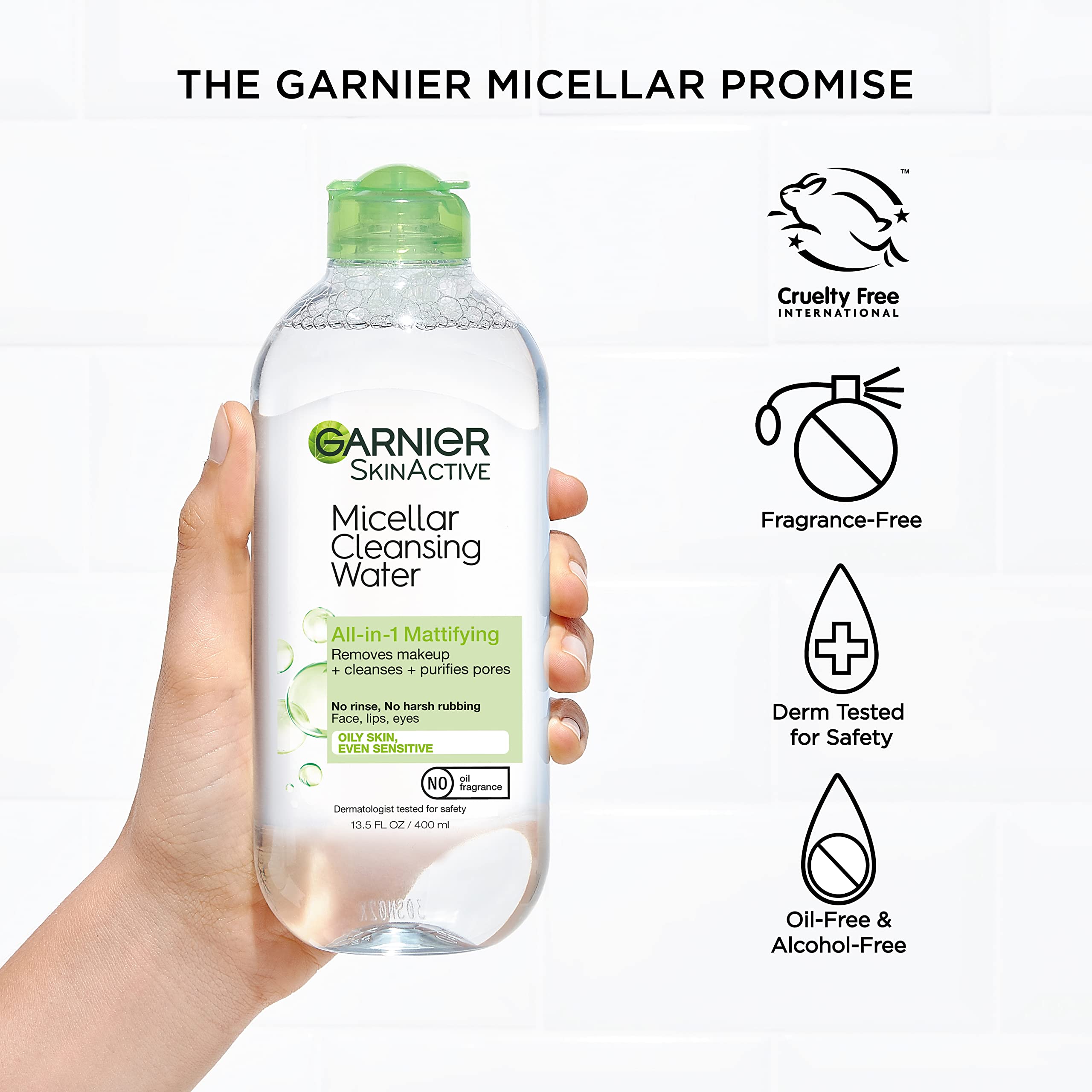 Garnier Agua Micelar: fórmula vegana y libre de crueldad para piel sensible.