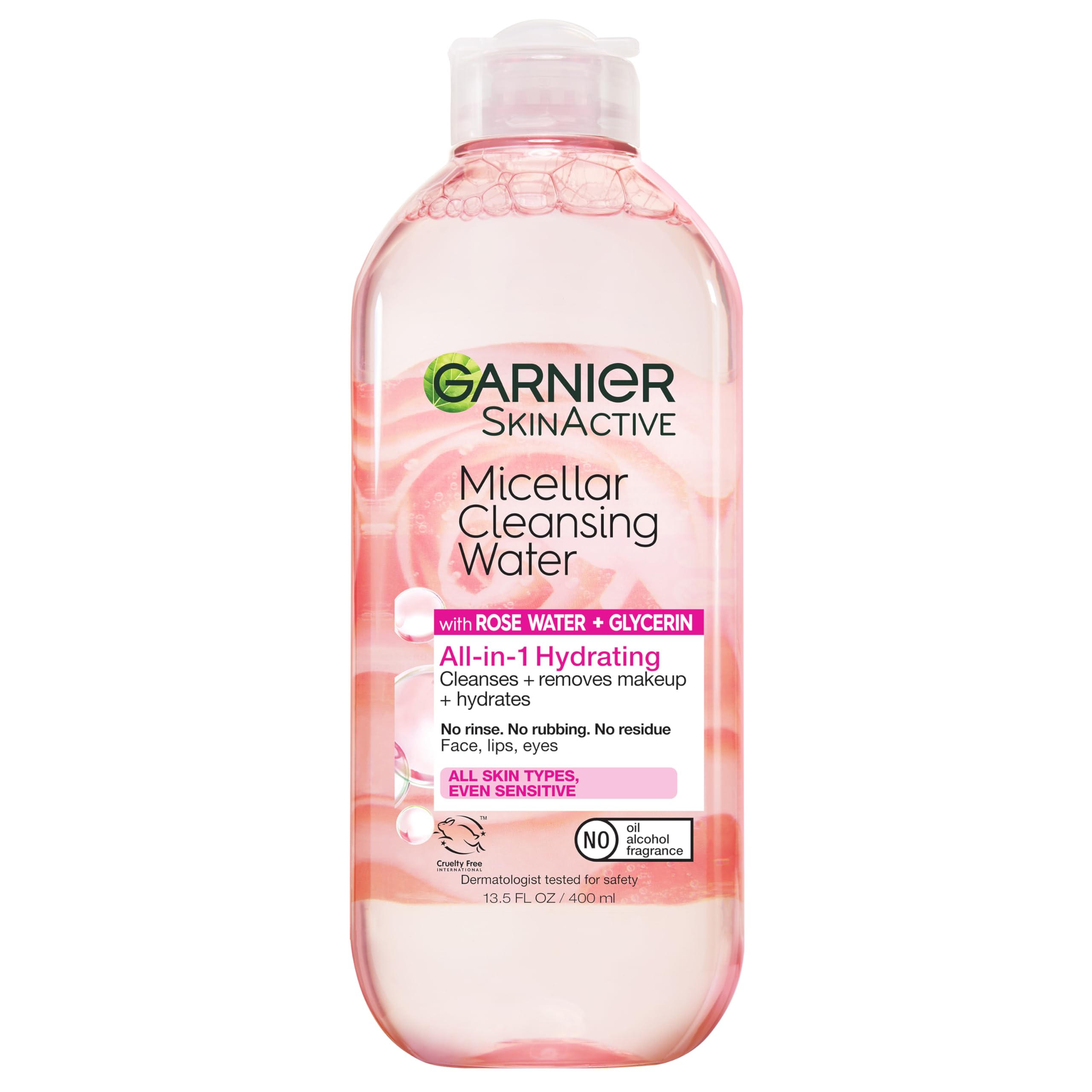 Garnier Agua Micelar Rosa, botella de 400 ml para limpieza suave y desmaquillado