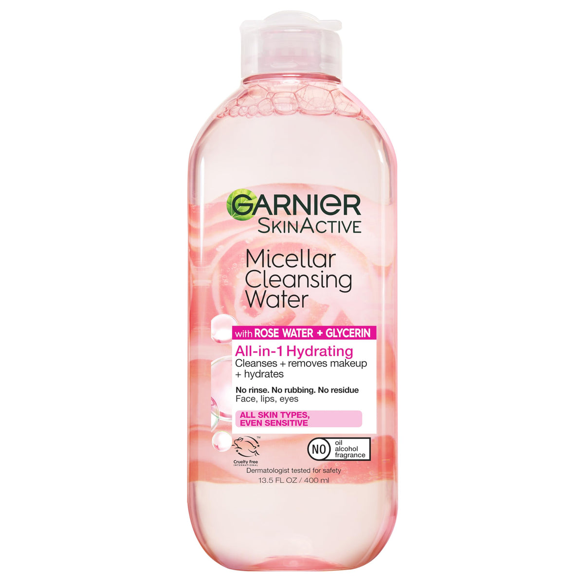 Garnier Agua Micelar Rosa, botella de 400 ml para limpieza suave y desmaquillado