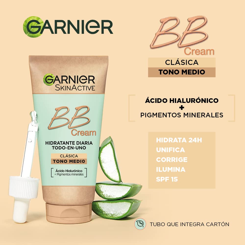Garnier BB Piel Natural crema 50 ml, textura cremosa para cobertura suave.