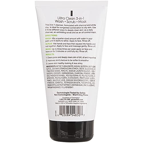 Garnier Carbón activado 3 en 1 exfolia suavemente para texturas finas.