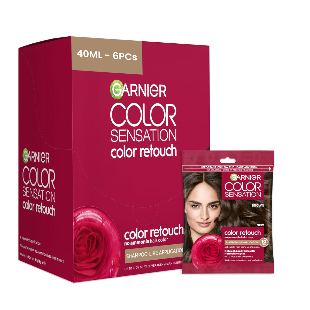 Botella de Garnier Color Retouch lista para aplicación en raíces.