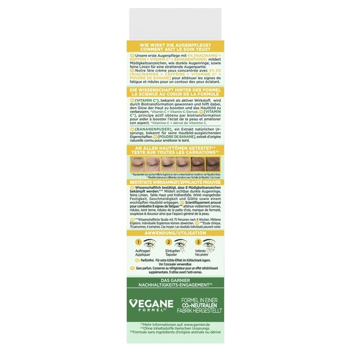 Garnier contorno de ojos Vitamina C 4% contiene nutrientes clave