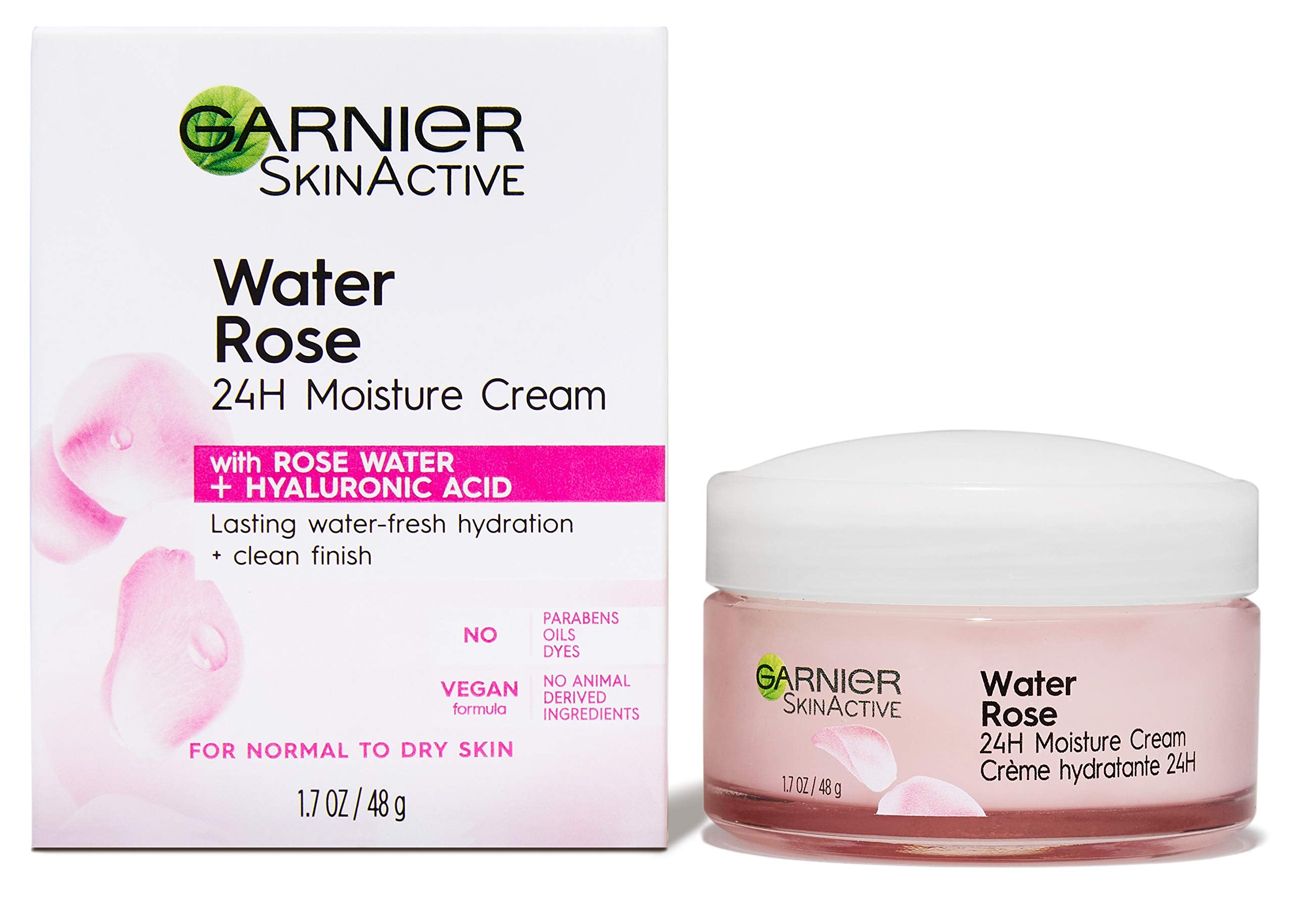 Garnier crema 24H, absorción rápida con ácido hialurónico para piel suave.
