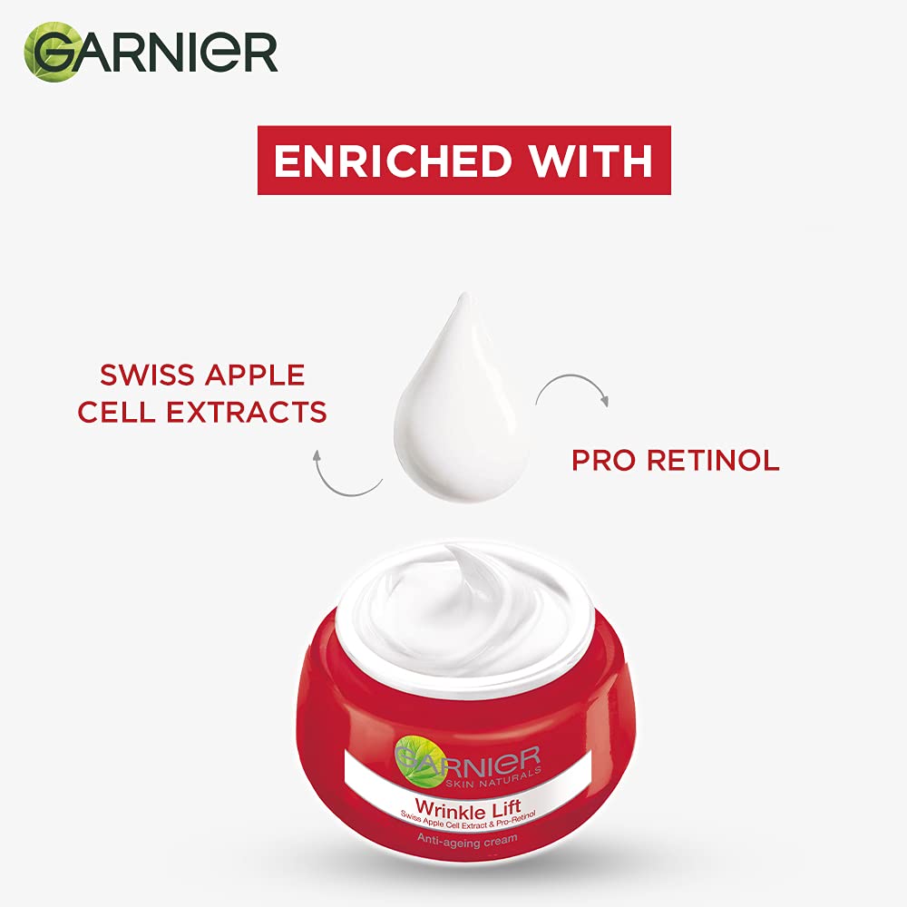 Garnier crema antiarrugas con ingredientes naturales para cuidado diario.