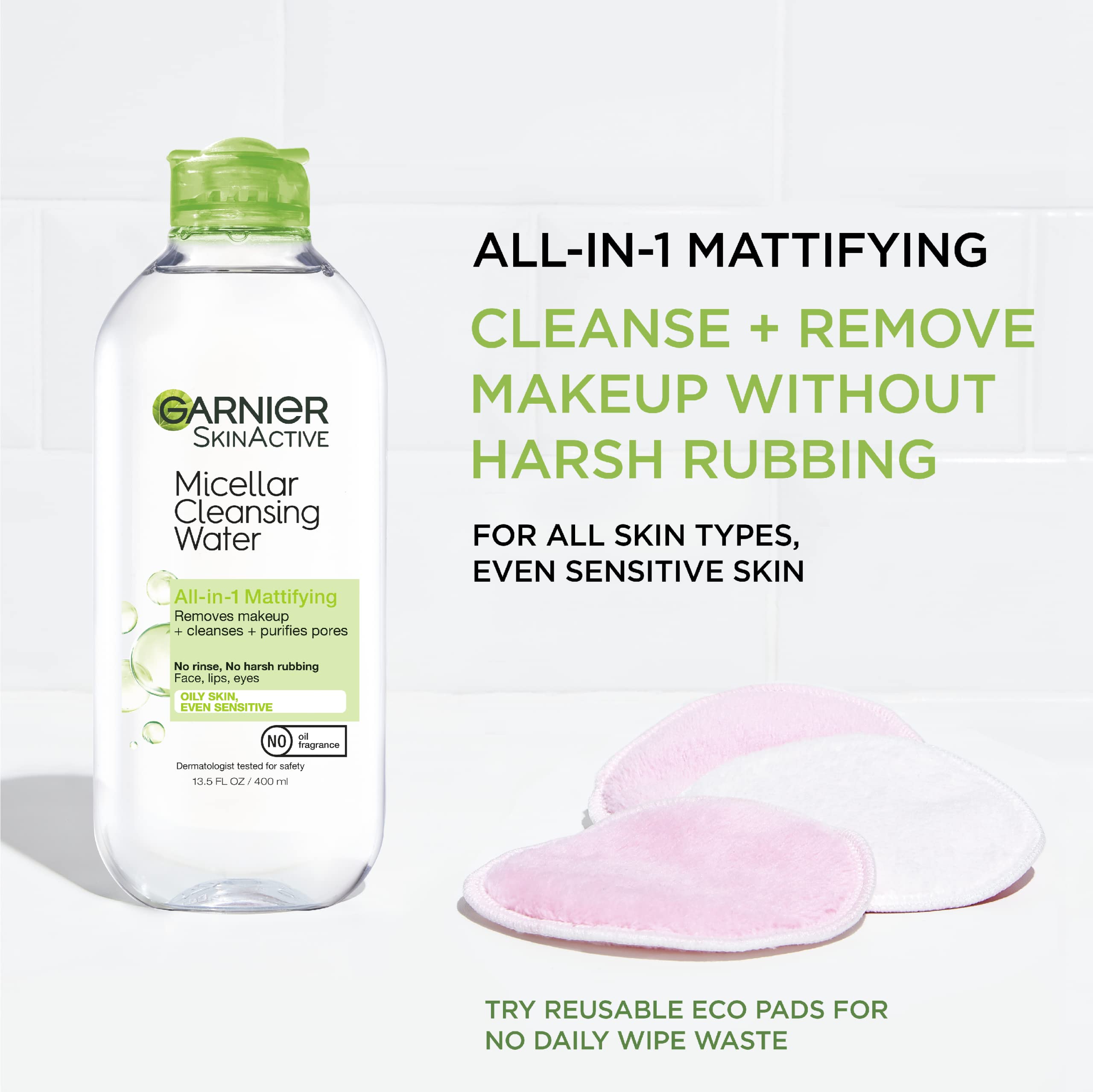 Discos de algodón mostrando desmaquillado suave con Garnier