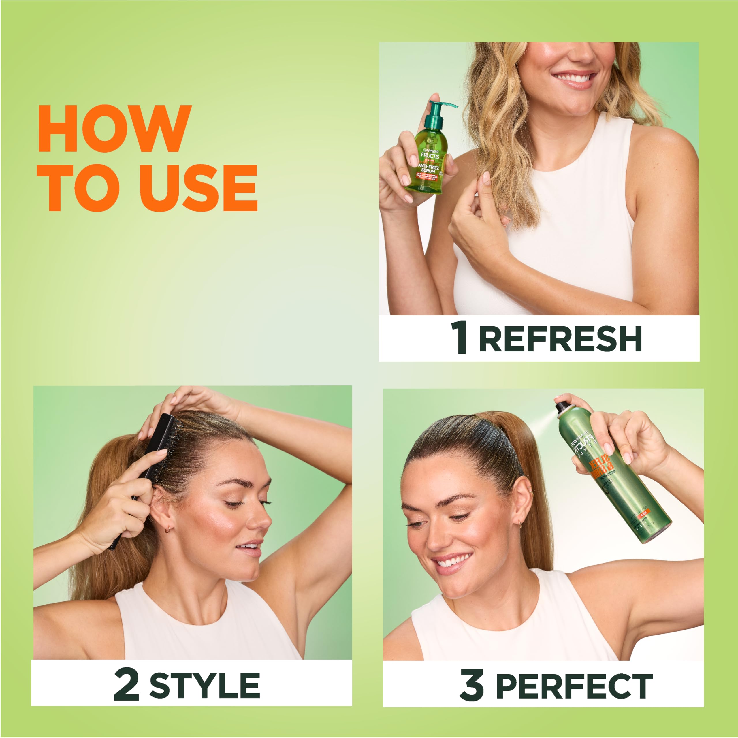 Garnier Fructis Style Sleek and Shine, enfoque de acabado liso y suave.