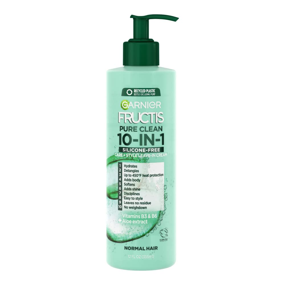 Garnier Fructis Pure Clean 10-en-1 crema sin enjuague en bote, hidrata y aporta cuerpo