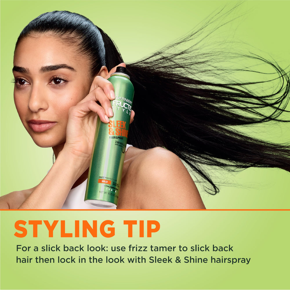 Garnier Fructis Style Sleek and Shine, sosten 24 horas para peinados definidos.