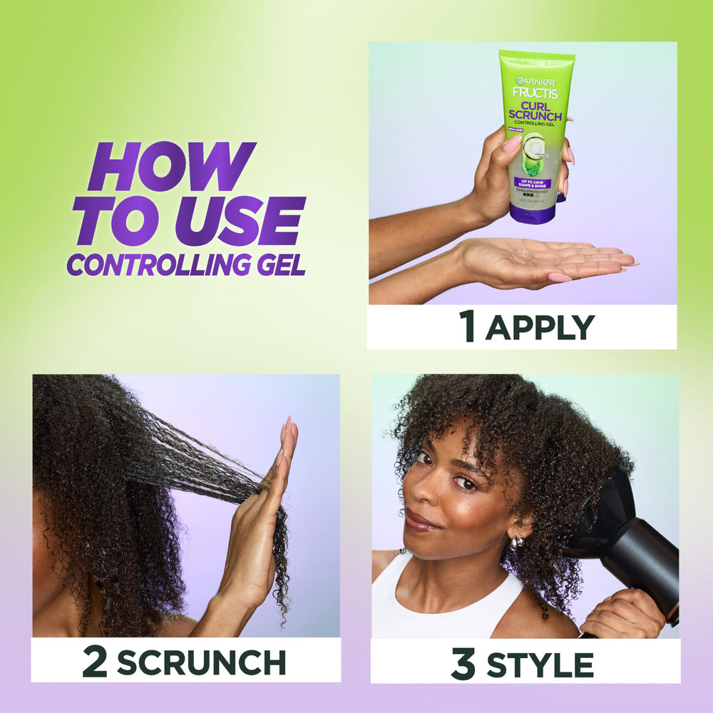 Garnier Fructis Curl Sculpt aplica en cabello ligeramente húmedo para definición