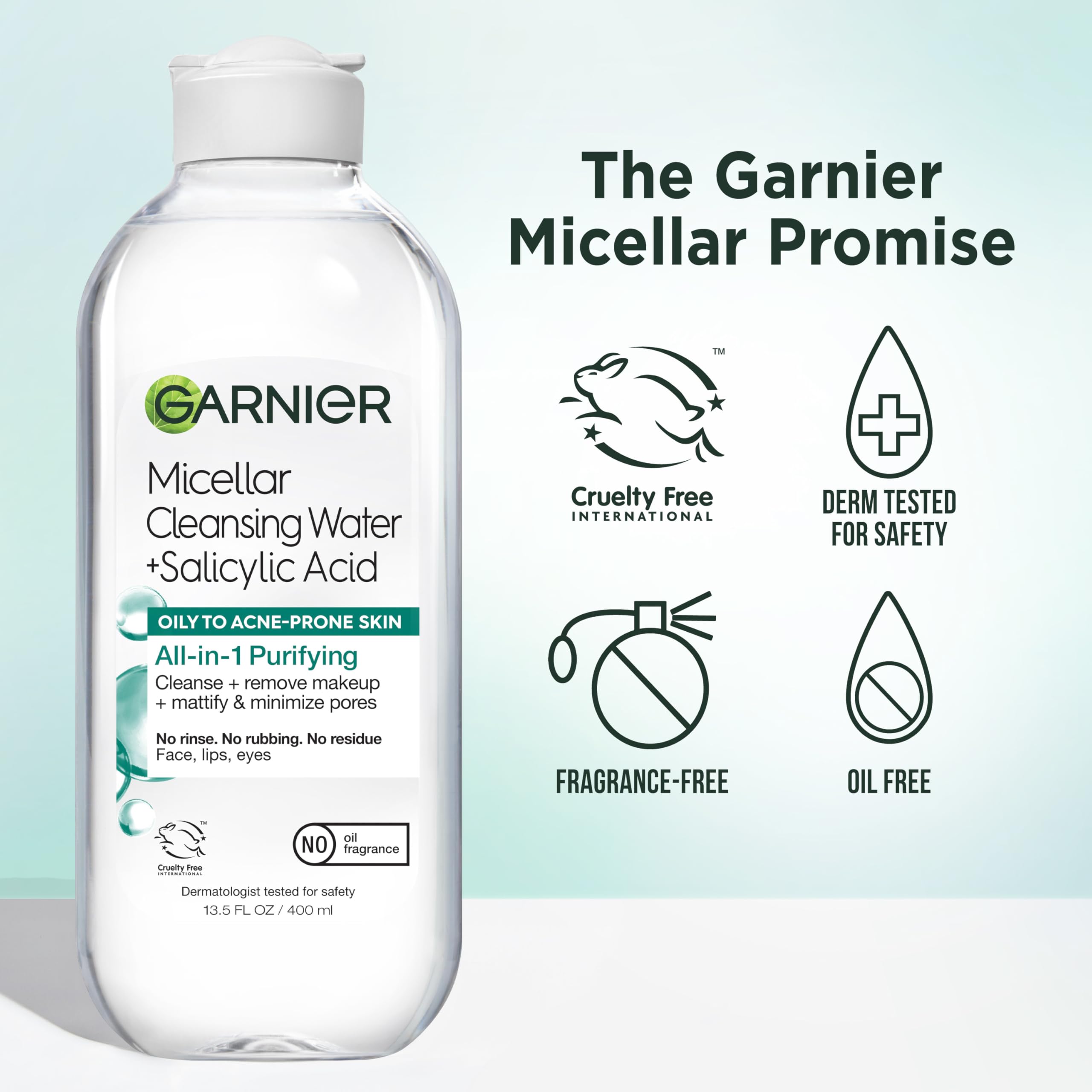Garnier Micellar Agua Purificante, textura fresca y sin fragancia para piel sensible.