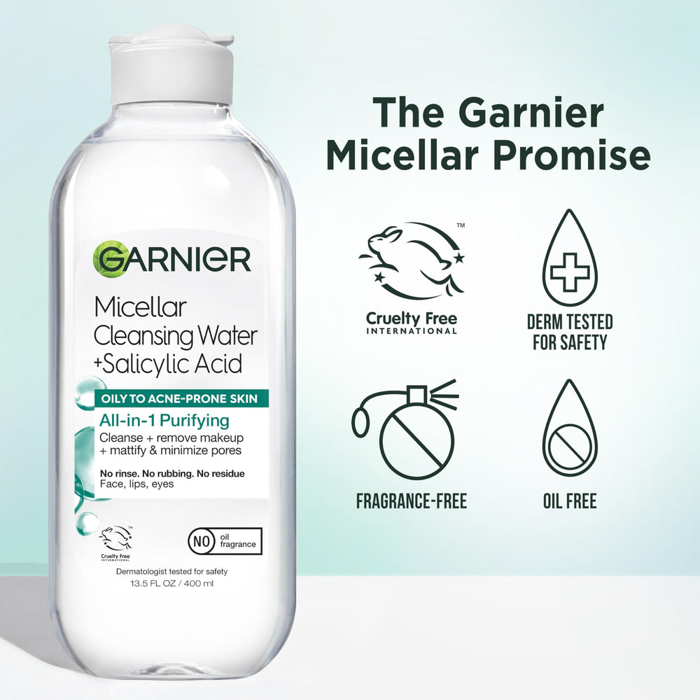 Garnier Micellar Agua Purificante, textura fresca y sin fragancia para piel sensible.
