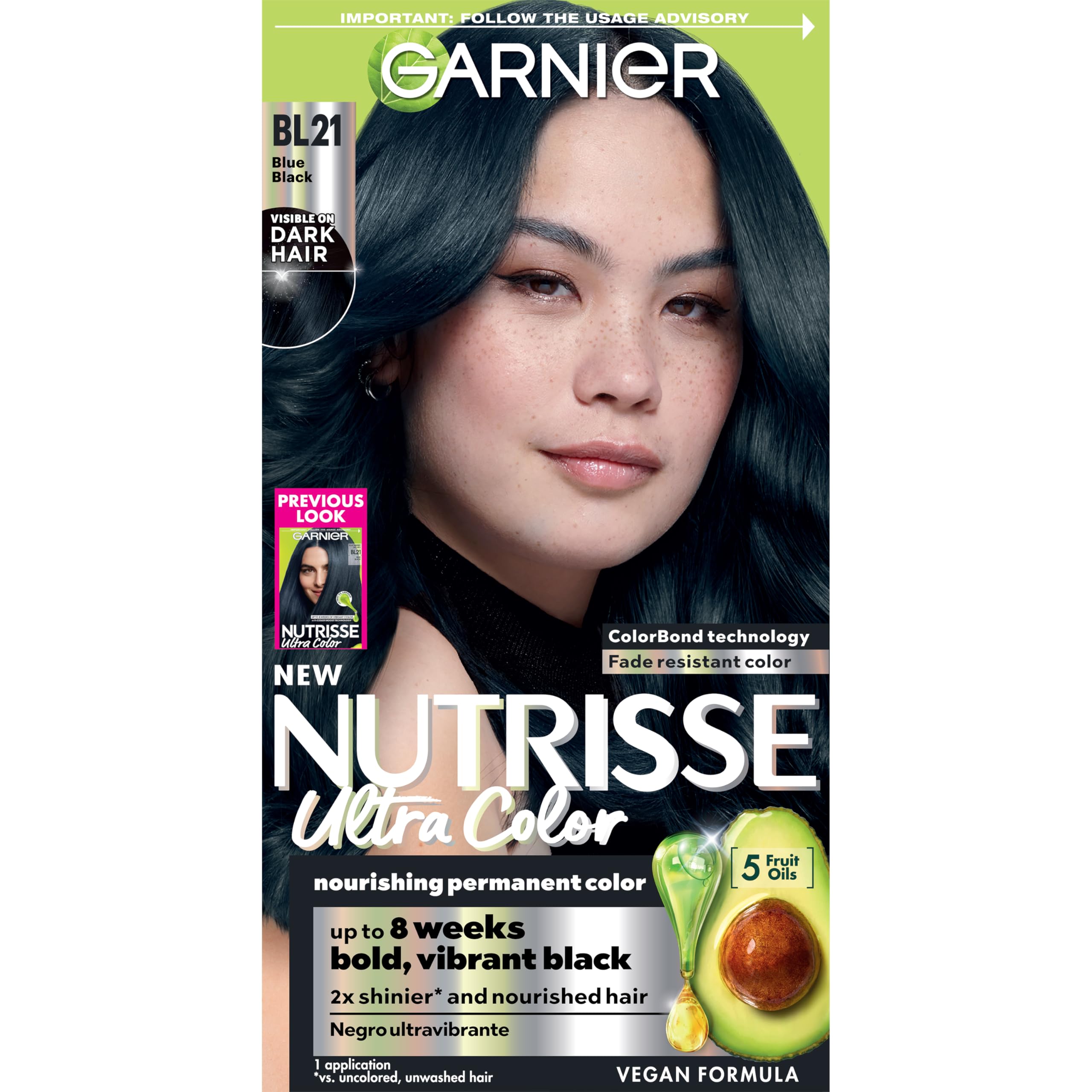 Garnier Nutrisse BL21 Azul Negro, tinte intenso para cabello oscuro.