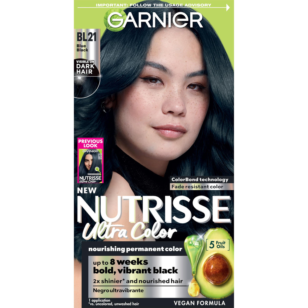 Garnier Nutrisse BL21 Azul Negro, tinte intenso para cabello oscuro.