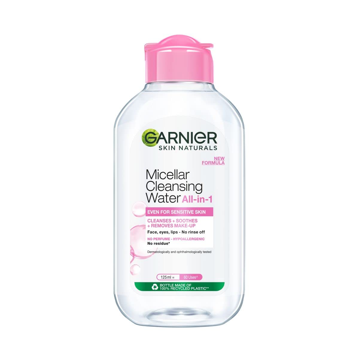 Garnier Skin Naturals Agua Micelar, botella 125 ml, ideal para uso diario.