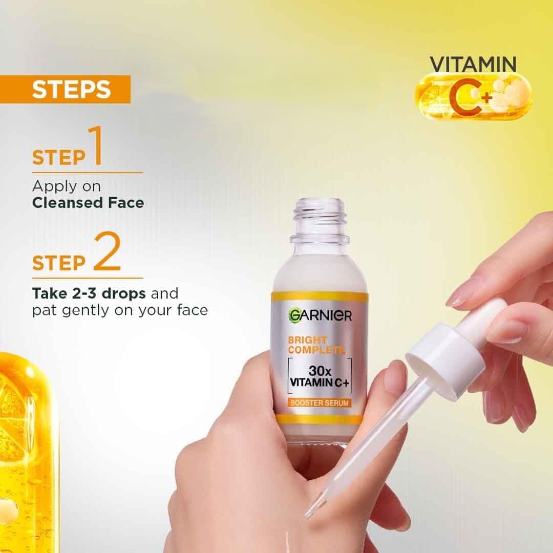 Garnier Skin Naturals Sérum Iluminador, aplicación suave para piel fresca.
