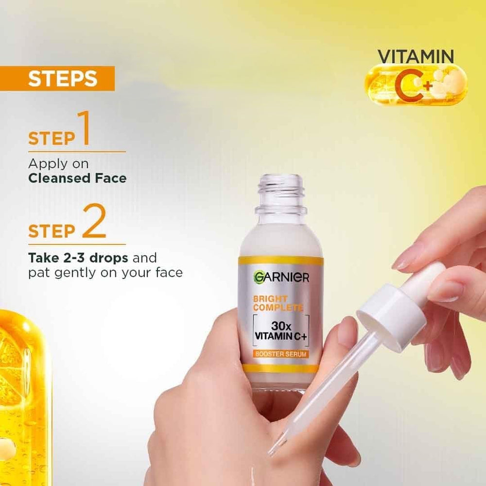 Garnier Skin Naturals Sérum Iluminador, aplicación suave para piel fresca.