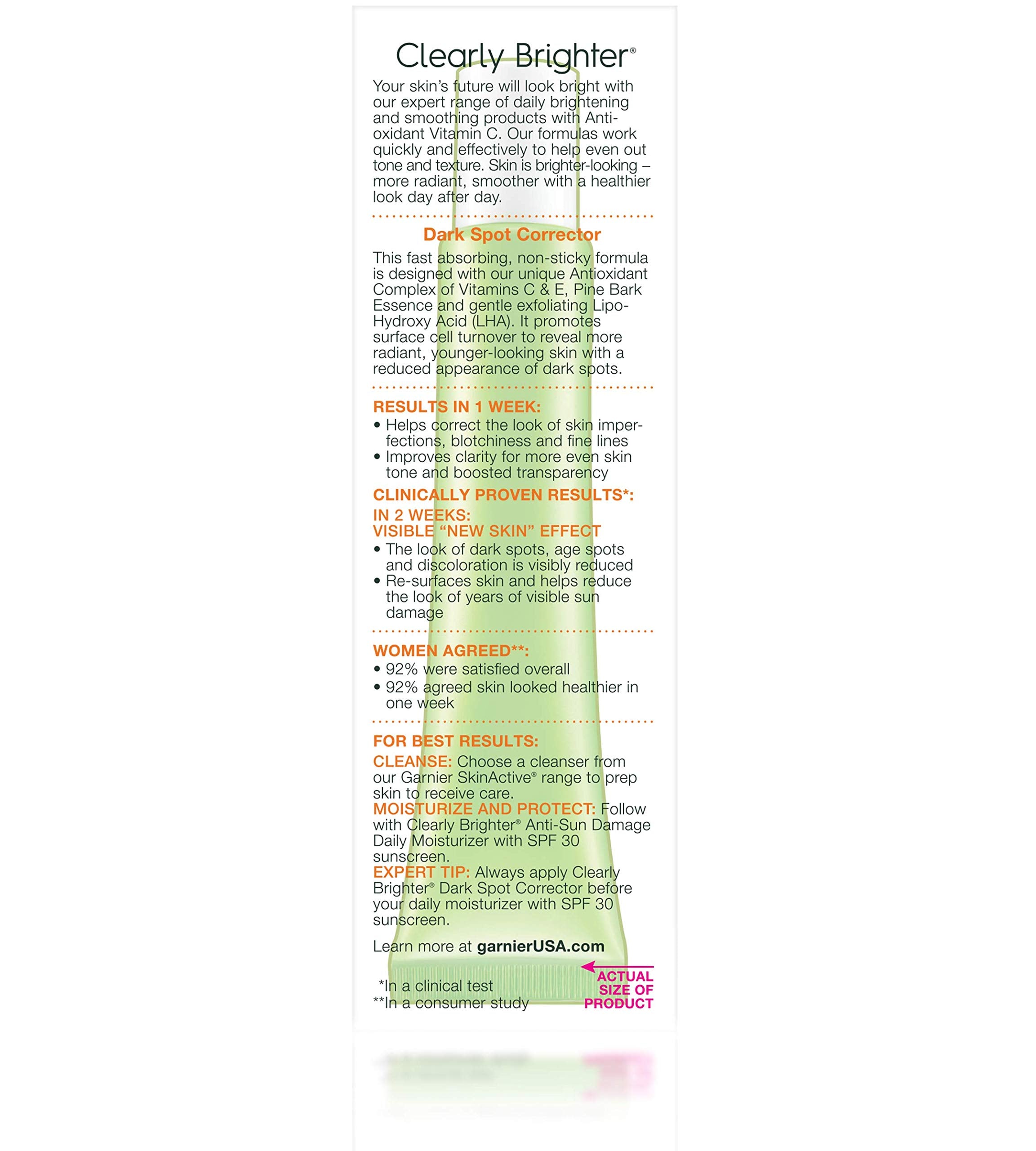 Étiquette Garnier SkinActive Vitamine C, identification et conseils d’utilisation.