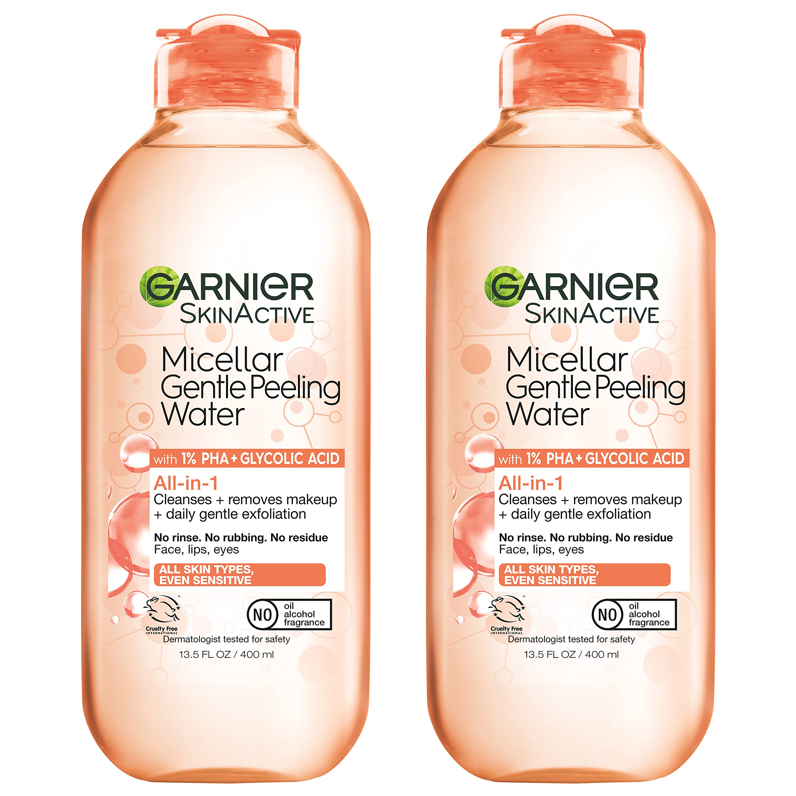 Garnier SkinActive Gentle Peeling Micellar Water bottle pour cleanses and exfoliates gently.