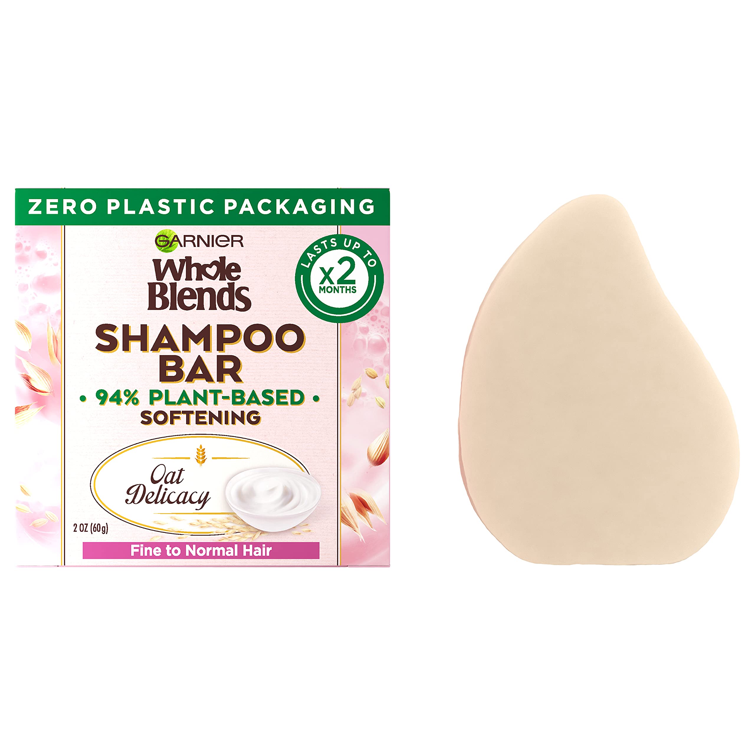 Garnier Whole Blends barra champú sólido avena delicada para cabello fino, cuidado suave.