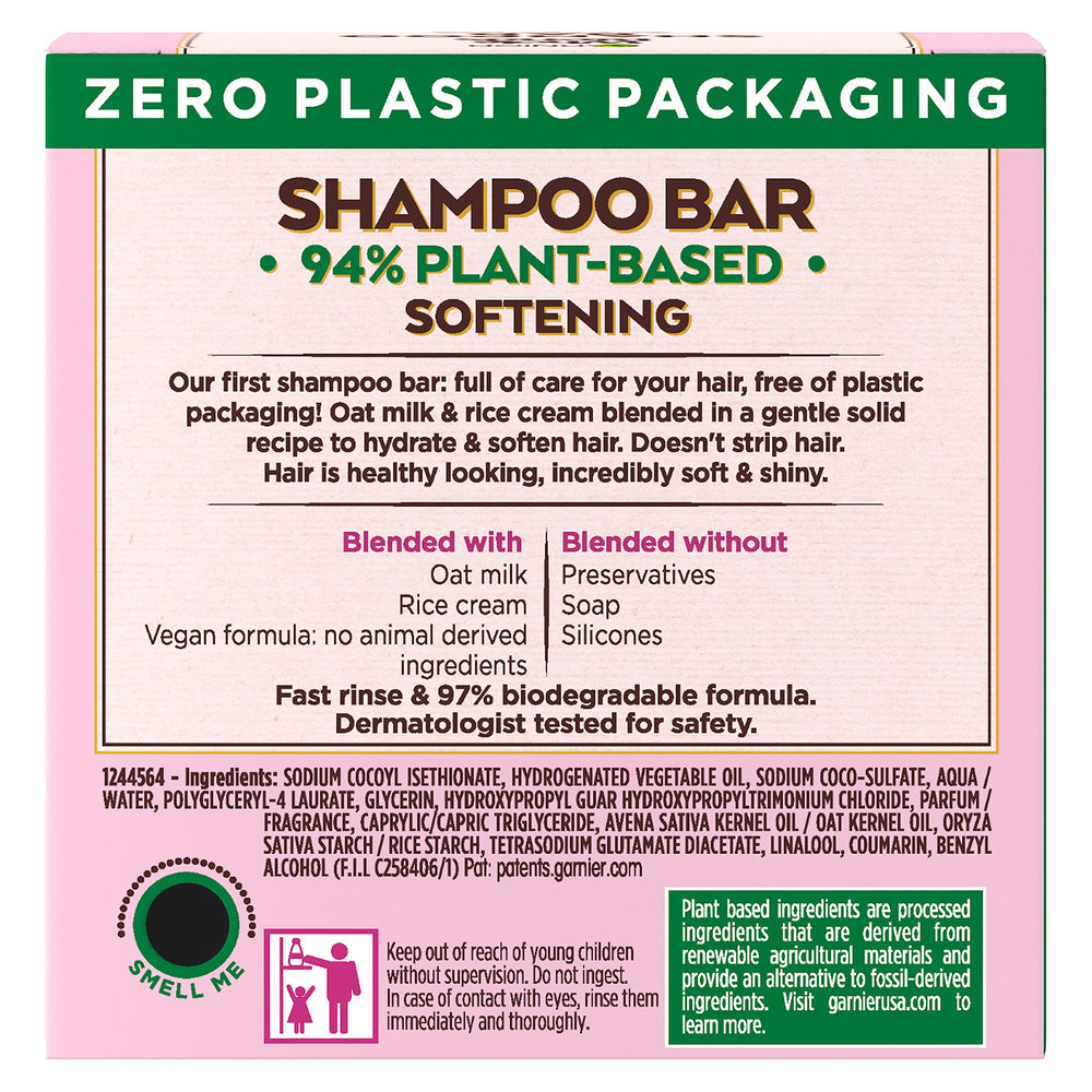 Garnier Whole Blends barra champú sólido para cabello fino, espuma suave y limpia.