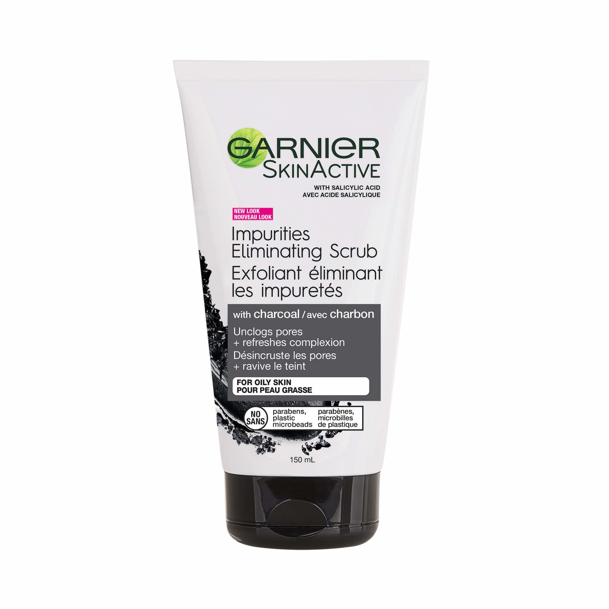Garnier SkinActive exfoliante carbón en botella para limpieza profunda.