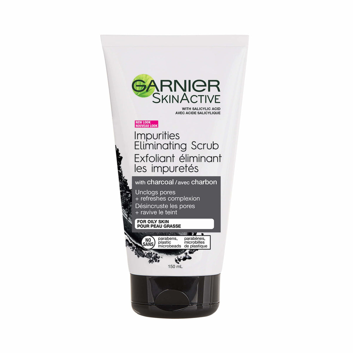 Garnier SkinActive exfoliante carbón en botella para limpieza profunda.