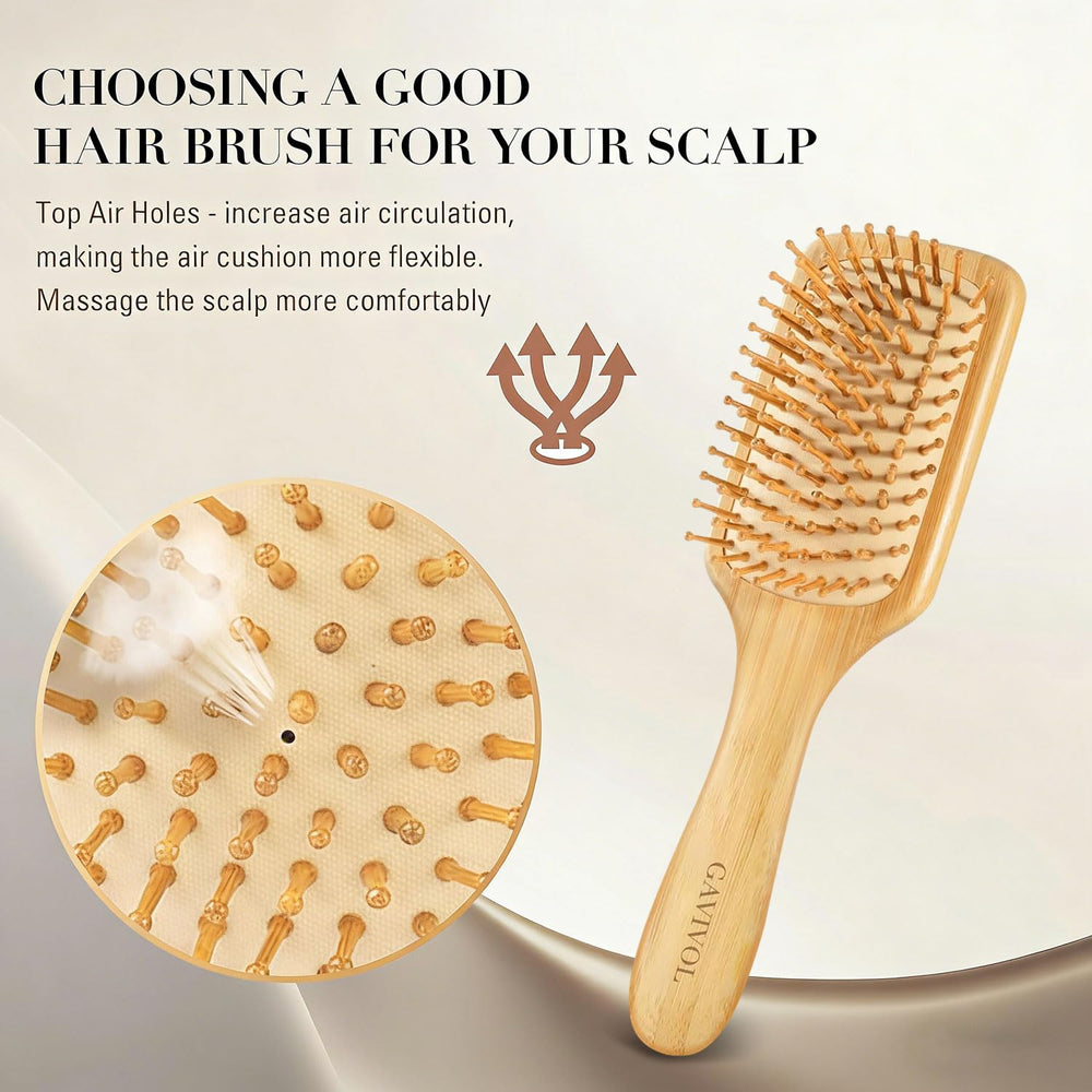 GAVIVOL cepillo de bambú para desenredar sin tirones y mantener el cabello estable.