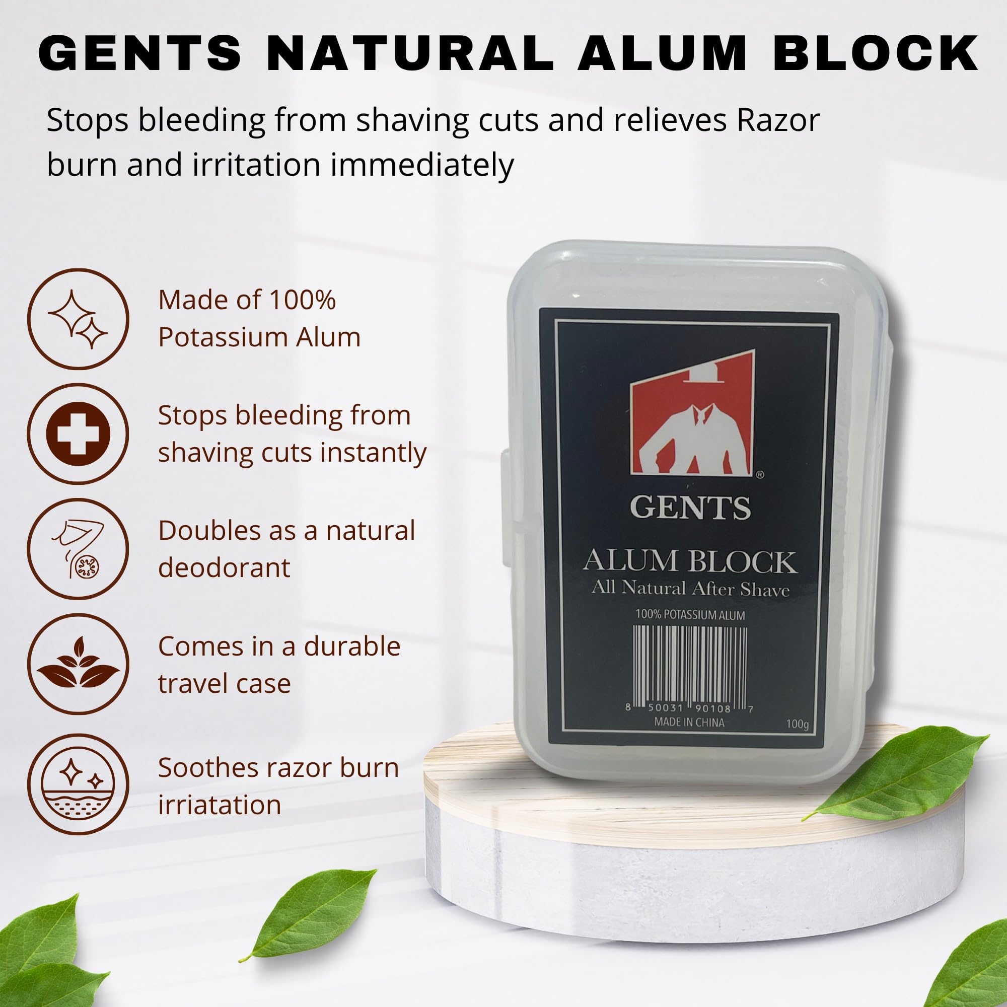 G.B.S Gents Alum Block large 3.5 oz size for long-lasting use