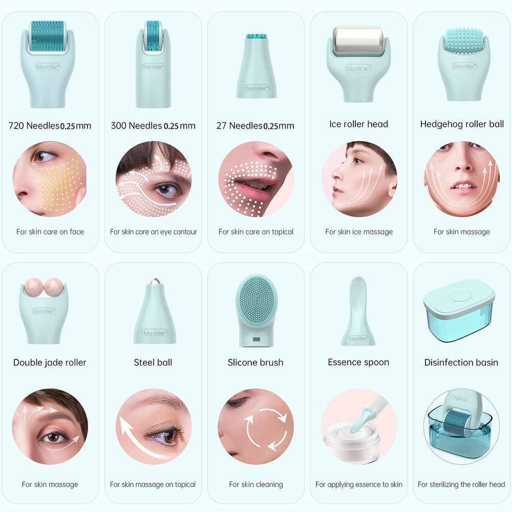 Gdbanlimi Derma Roller 10 en 1, cabezales intercambiables para diferentes usos.
