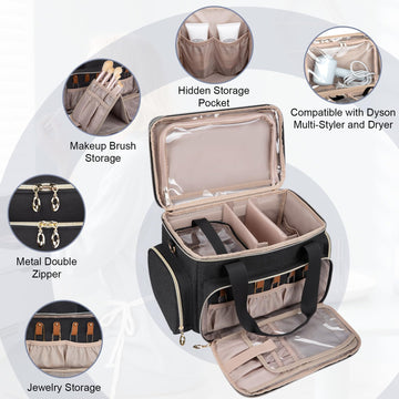 GDNasist gran estuche maquillaje bolsillos interiores para accesorios pequeños.