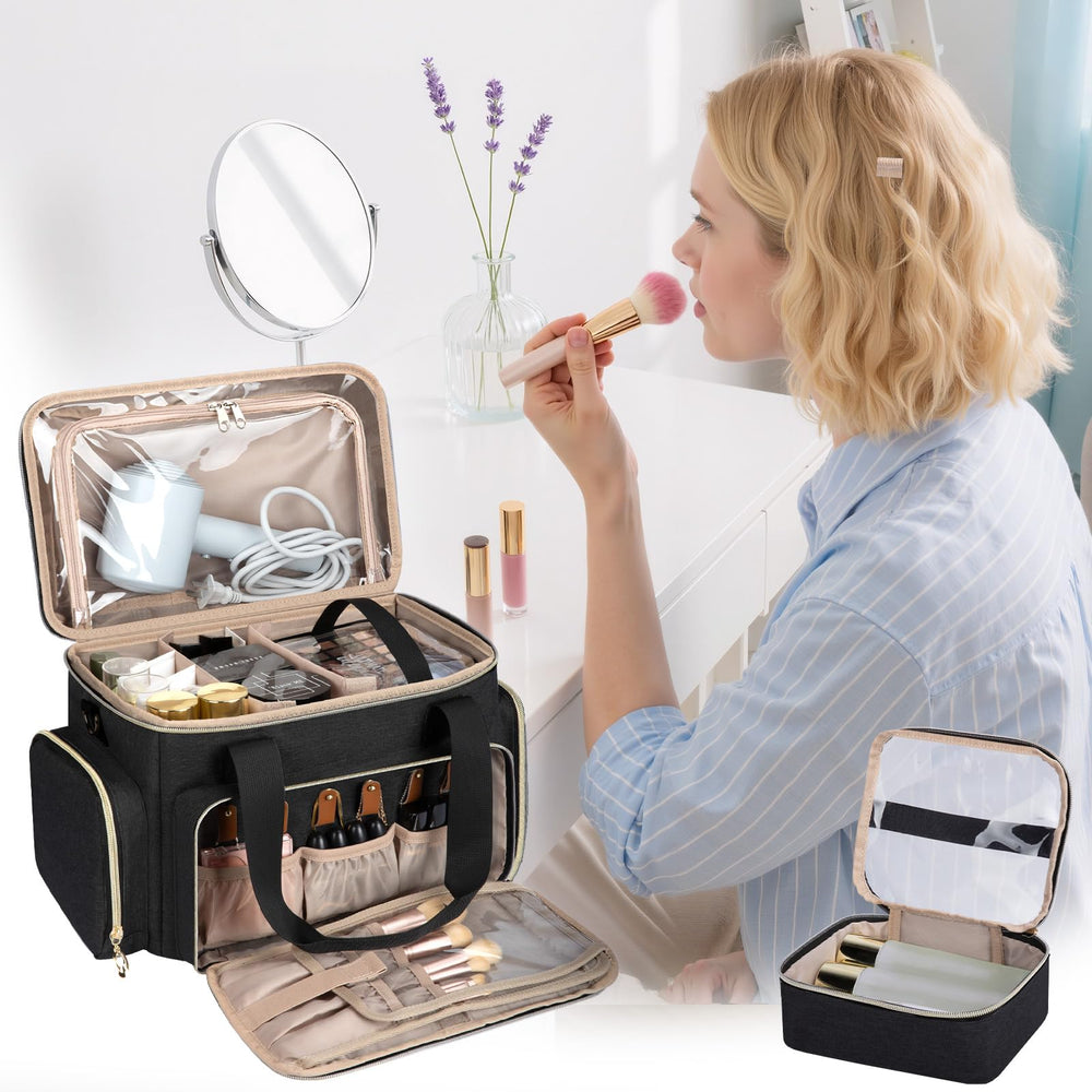 GDNasist gran estuche maquillaje correa trasera para acoplar a maleta.