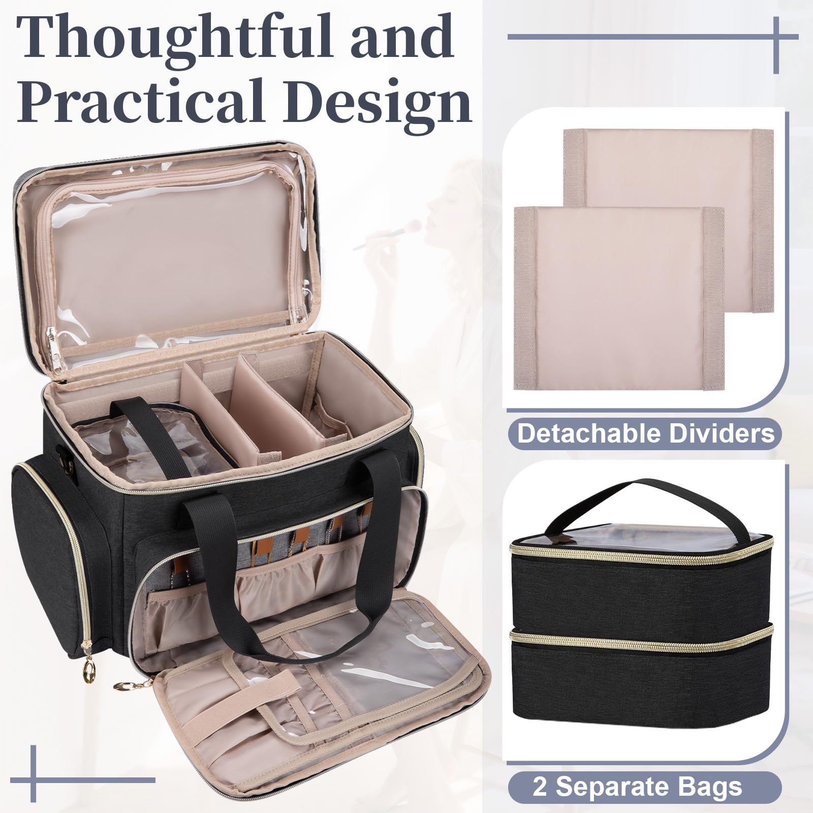 GDNasist gran estuche maquillaje revestimiento nylon para durabilidad.