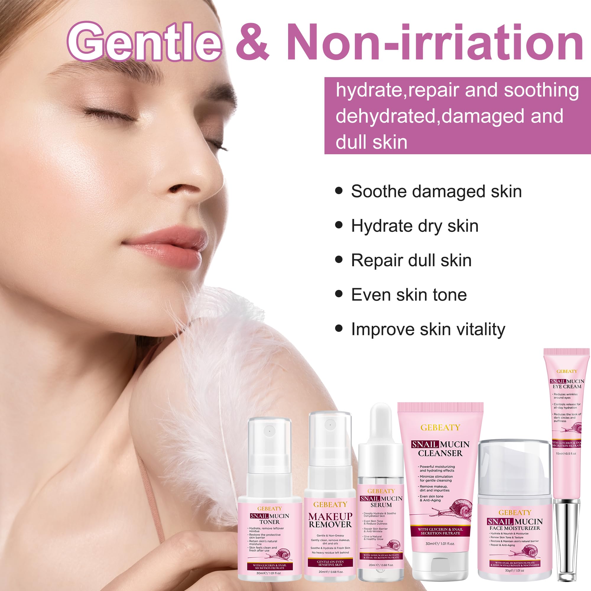 Suero con mucina de caracol de GEBEATY para hidratación profunda