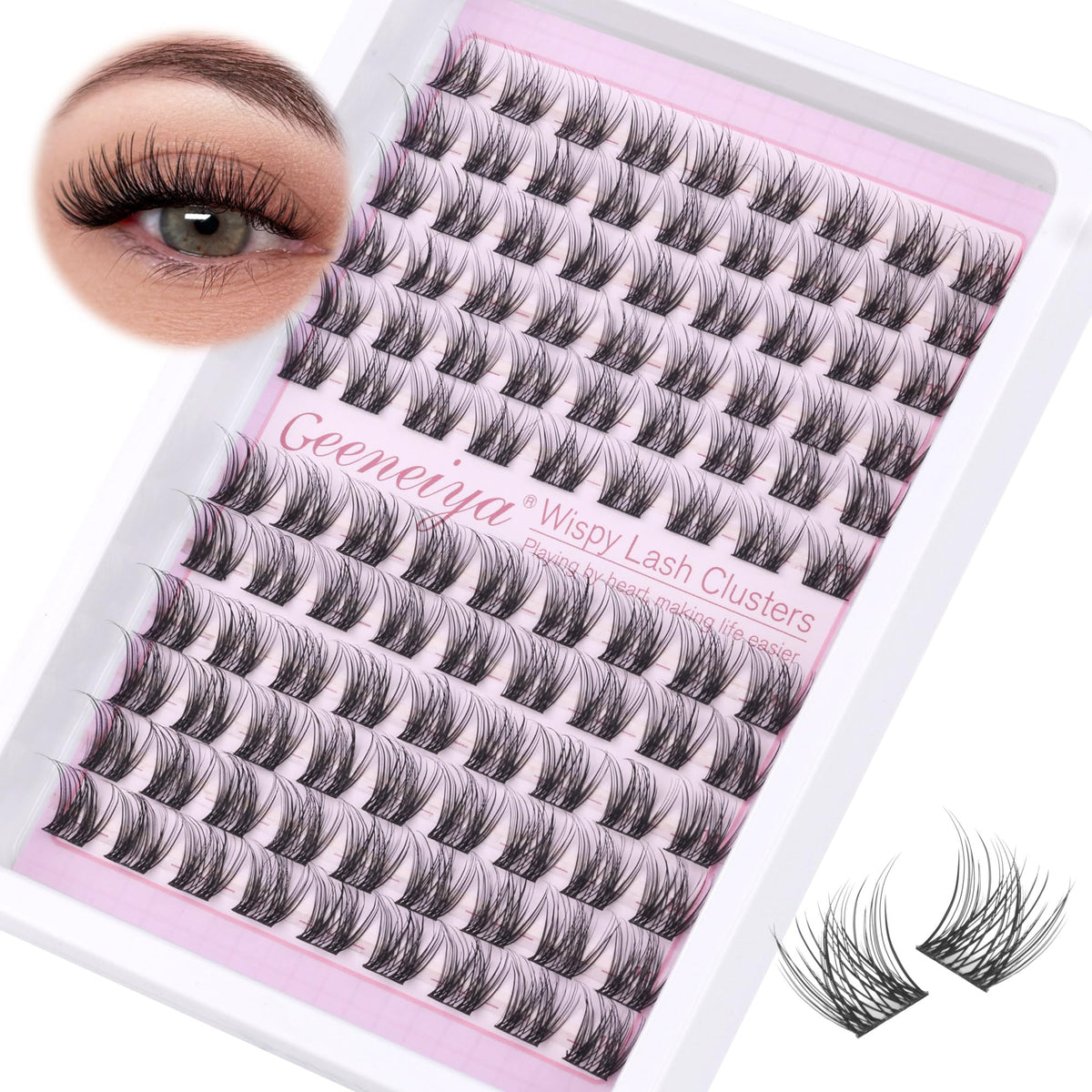 Geeneiya conjunto de pestanas cluster curva-D 12-14mm con efecto 3D para un look natural