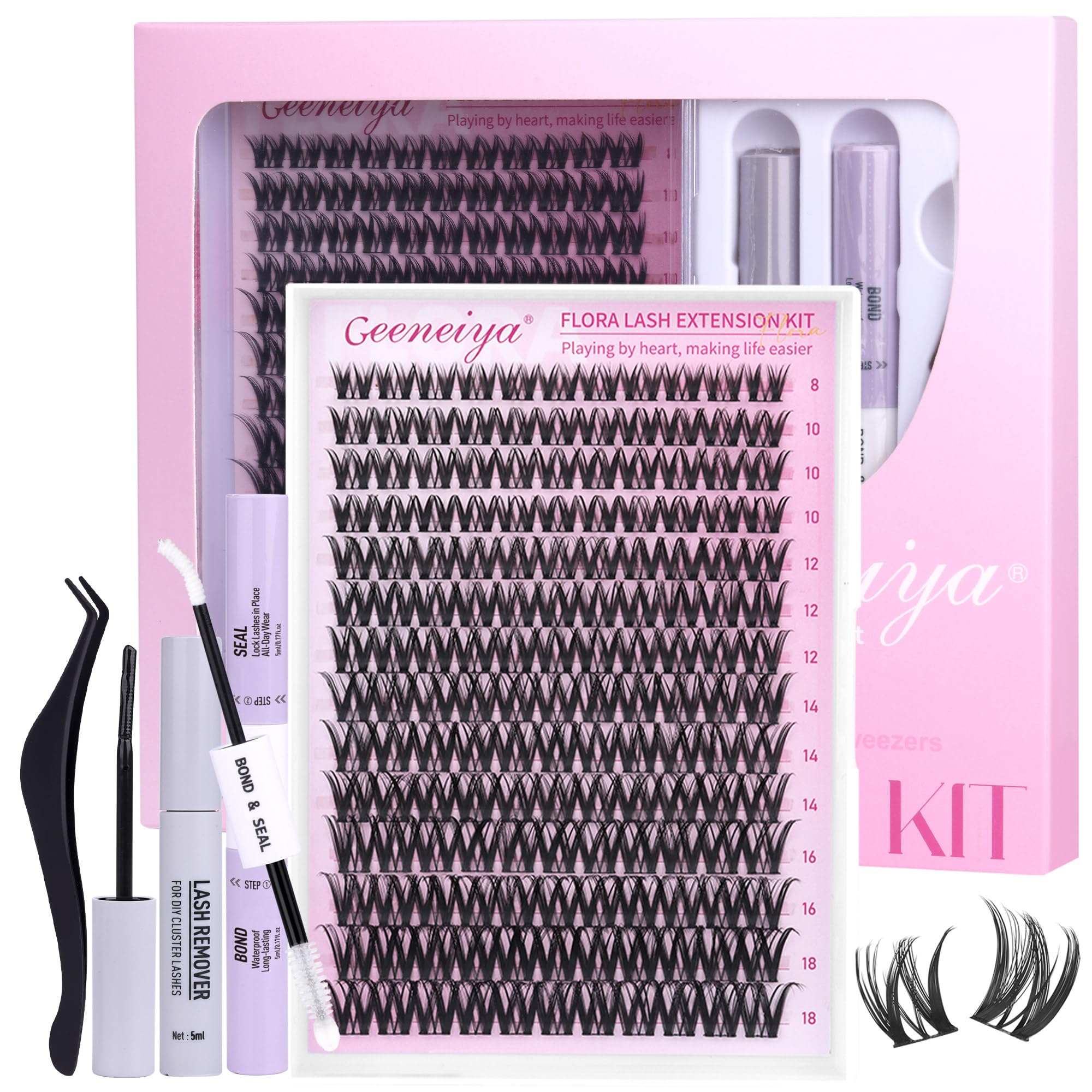 Geeneiya Flora Pestañas Grupos Kit: efecto levantamiento suave para look diario.