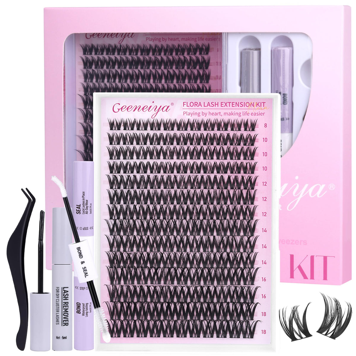 Geeneiya Flora Pestañas Grupos Kit: efecto levantamiento suave para look diario.