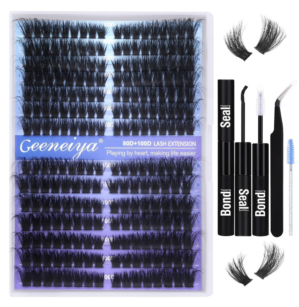 Geeneiya kit de extensión de pestañas ojo de gato con 252 piezas para un look definido y natural.
