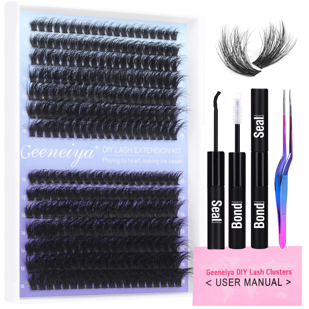 Geeneiya kit extensiones pestañas cluster denso para look voluminoso