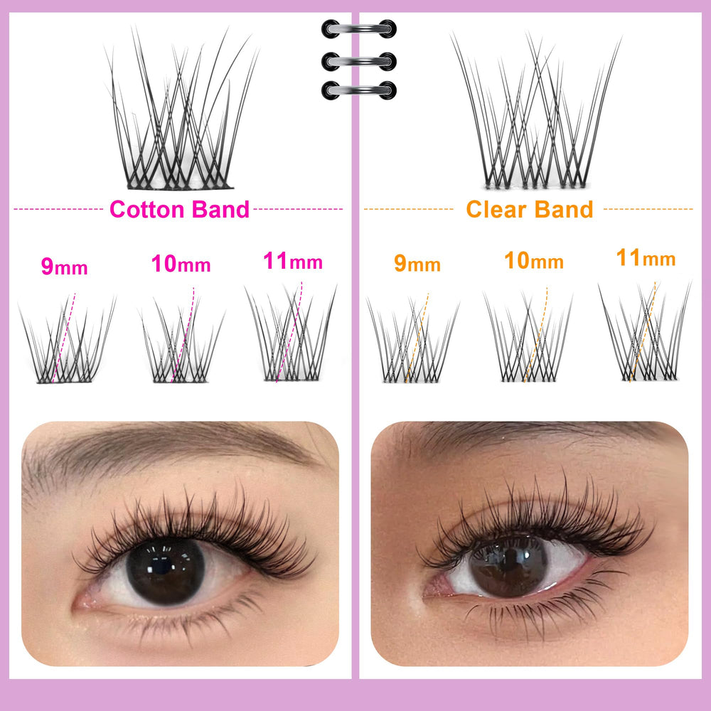 Geeneiya lash clusters con banda de algodón negra para delineado suave