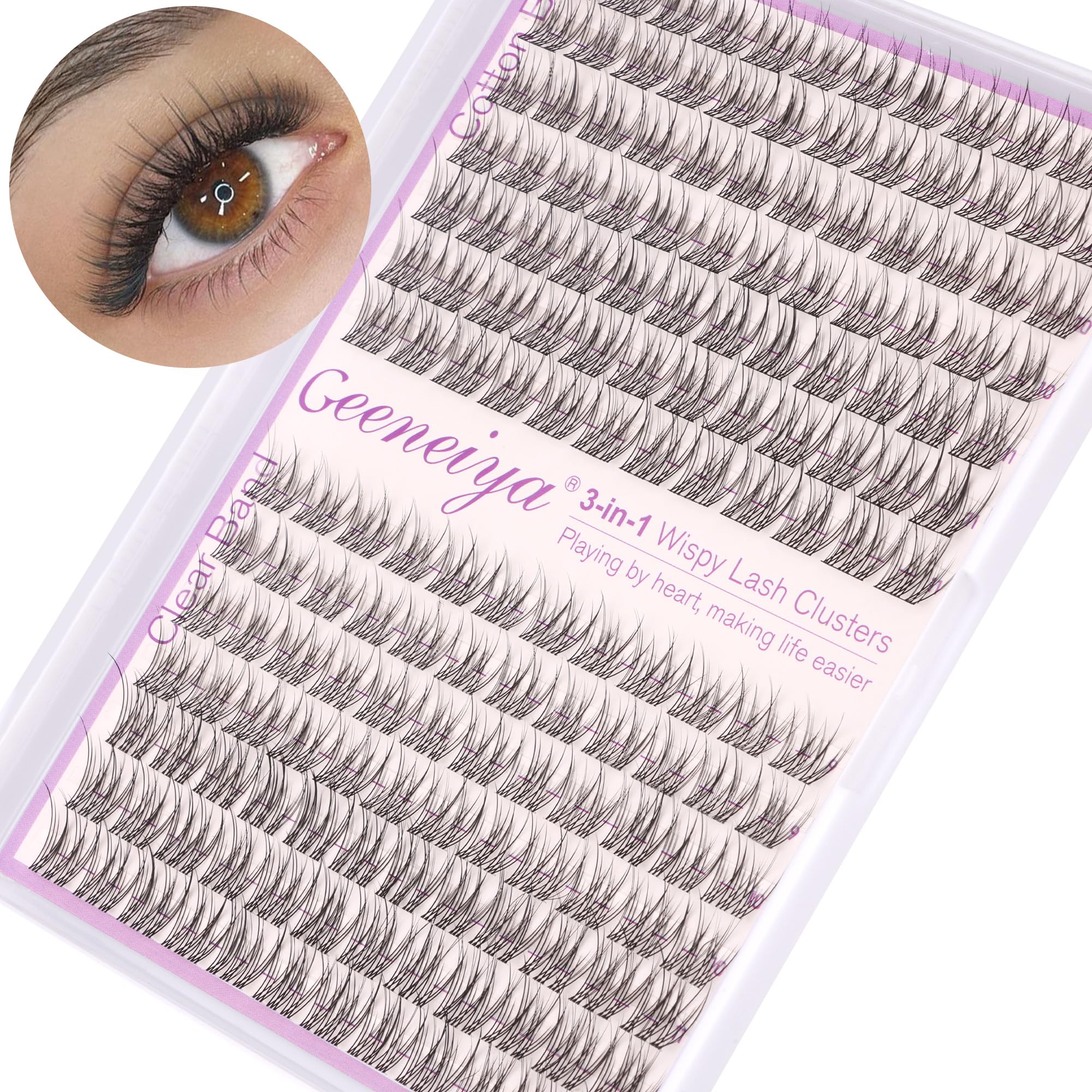 Geeneiya lash clusters con banda clara para un look natural y integración perfecta