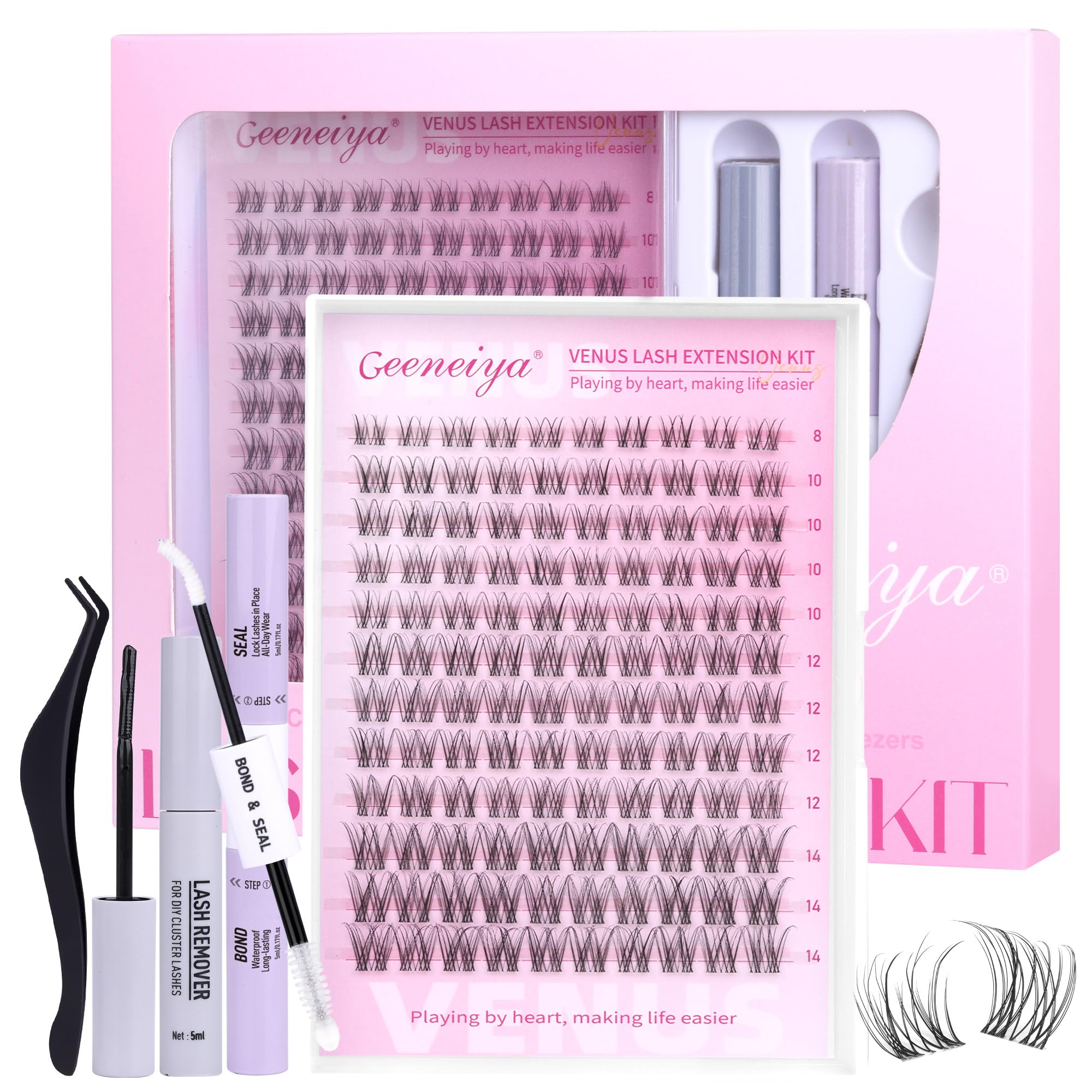 Geeneiya Venus Pestañas Agrupadas kit empaquetado para una apariencia natural y uso diario sencillo.